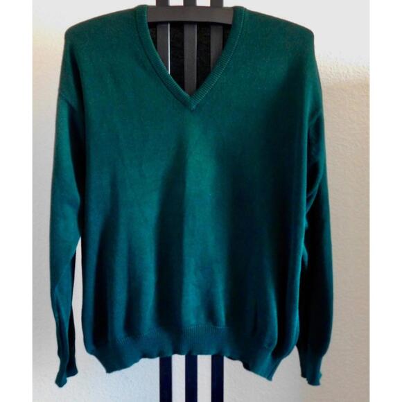 Brooks Brothers Sea Island Cotton Sweater Mens Size 44 Green USA Made V Neck